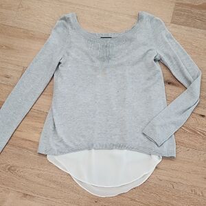 Express Light Gray Long Sleeve Sweater with Layered Hem
